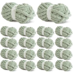 HOMBYS Sage Green Chunky Chenille Yarn for Crocheting, Bulky Thick Fluffy Yarn for Knitting, Super Bulky Chunky Yarn for Hand Knitting Blanket, Soft Plush Yarn, 18 Jumbo Pack (27yds,8 oz Each Skein)