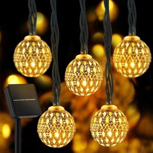 Solar Moroccan String Lights Outdoor 60 LED 36 Ft Globe Fairy Lights with 8 Lighting Modes, Waterproof Solar Powered String Lights for Garden Yard Gazebos Camping Party Holiday (Warm White) (1 pc)