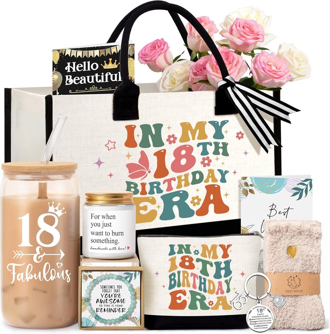 18th Birthday Gifts for Girls, Unique 18th Birthday Gift Ideas for 18 Year Old Girl, Cool 18 & Fabulous Gift Basket for Daughter Niece Granddaughter Bestie Friends, Teen Girls Women Birthday Presents