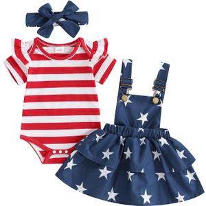 FIOMVA Baby Girl Fall Outfits Newborn Ribbed Knit Romper Skirt Set Infant Ruffle Bodysuit Toddler Dress Winter Clothes (3-6 Months, B Stars Stripe Blue)