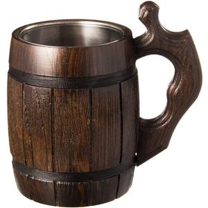 MFC Beer Mug 20 OZ - Tankard Mug - Beer stein - Wooden beer mug - Stainless Steel Cup - Handmade Gifts for Men - Fathers Day, Christmas or Birthday Gift Idea - Men Mug - Barrel Brown
