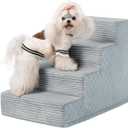 Dog Stairs for Small Dogs,17.5" H,4-Step Dog Steps for Bed and Couch with High Density Foam,Non-Slip Pet Steps for Doggy and Cat,Pet Stairs with a Washable Cover,Grey