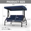 Outdoor Porch Swing with Adjustable Canopy, 3-Seat Patio Swing Chair