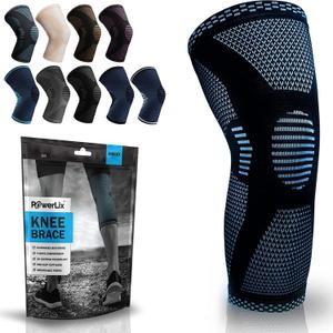 POWERLIX Knee Compression Sleeve - Best Knee Brace for Knee Pain for Men & Women Knee Support for Running, Basketball, Volleyball, Weightlifting, Gym, Workout, Sports - (Light Blue L)