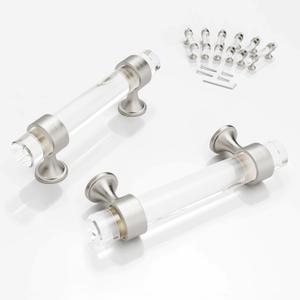 6 Pack 3 Inch Clear Glass Cabinet Handles and Pulls for Dresser and Drawers, Kitchen Bathroom Bedroom Brushed Nickel Pull Door Handle Distance Glass Crystal Knobs 76mm