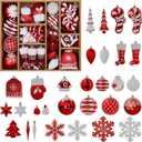 Alupssuc 85ct Christmas Balls Ornaments Set, Colorful Shatterproof Plastic Christmas Tree Ornaments, Xmas Decorative Baubles for Christmas Tree Decorations with Hanging Strings, Red & White