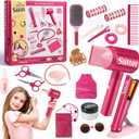 21Pcs Girls Hair Salon Toys, Beauty Salon Set with Pretend Play Hair Salon Stylist Toy Kit with Barber Apron, Hair Dryer, Mirror, Scissors and Styling Accessories
