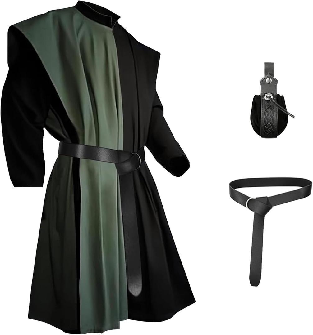 PTLYE Mens Medieval Costume Tunic Renaissance Templar Cloak Robe Cape Pirate Knight Cosplay Halloween Outfits for Women, L