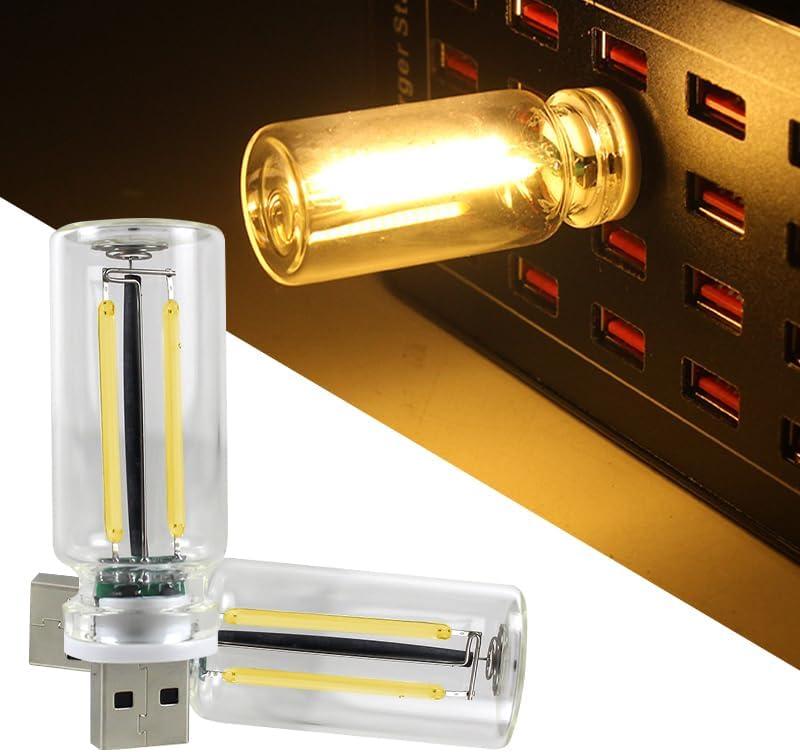 2 PCS Car Lights Interior, Plug-in Retro Car Atmosphere Lamp with Touch Dimmable, Portable Mini Glass Bottle LED Bulb Night Lights for Vehicle Hallway Camping Halloween Decoration (yellow)