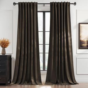 StangH Brown Curtains 108 inches Long, Back Tab & Hook Belt Privacy Protect Elegant Drapes, Solid Super Soft Velvet Window Panels for Kids Room/Cottage/Classroom, W52 x L108, 2 Panels