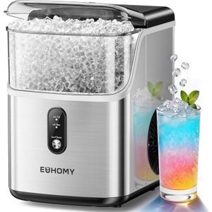 EUHOMY Nugget Ice Maker Countertop, Ready in 7 Mins, 34Lbs/24H Pebble Ice Maker Machine, Self-Cleaning Countertop Sonic Ice Makers with Ice Scoop&Basket, Pellet Ice Maker for Home, Stainless Steel