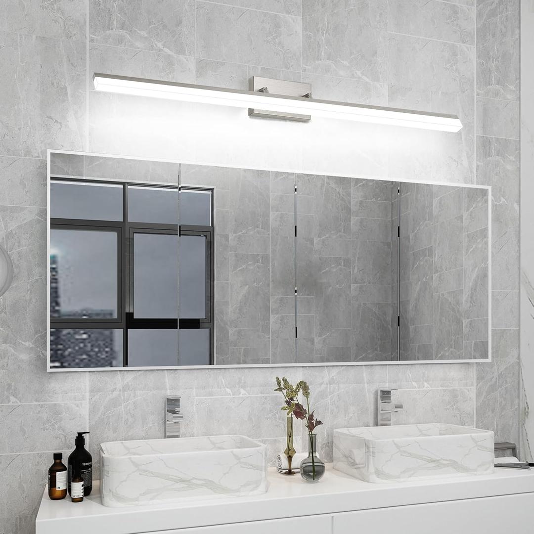 48 inch Bathroom Vanity Light, LED Modern Bathroom Light Fixtures Over Mirror, Dimmable 46W 5000K Cool White Makeup Vanity Lighting Fixture, Brushed Nickel Adjustable Vanity Light Bar