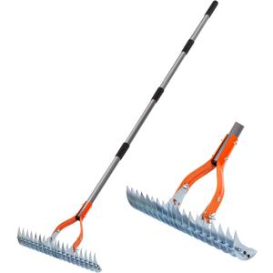 Walensee Thatch Rake, 15-Inch Lawn Thatching Rake, Robust Dethatcher Rake, Efficient Steel Metal Rake with Handle, Versatile Grass Grooming Rake for Cleaning Dead Grass, Yard Garden Durable Soil Rake