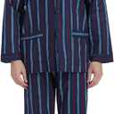 GLOBAL Men's 100% Cotton Flannel Pajamas Set Soft Warm 2pc Pjs For Men Button Fly&Elastic High Waist Loungewear Sleepwear (3X-Large, Blue and Red Stripes)