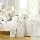 100% Cotton Oversized Bedspread Quilt Coverlet Set, 128"x120" Extra Large Cal King Bedspreads with Pillow Shams, Lightweight Embroidered Bedding Cover 3 Piece, Beige/White