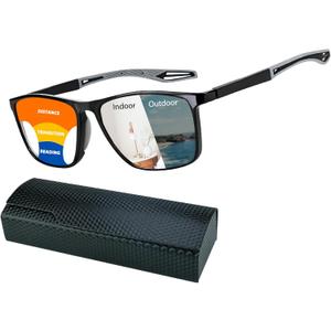 K.LAVER Photochromic Progressive Multifocus Reading Glasses Blue Light Blocking Multifocal Readers Spring Hinge Sunglasses