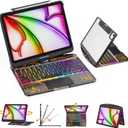 GUSGU Transparent Case with Wireless Keyboard for iPad Air 13-in.(M3/M2, 2025/2024), 7 Colors Backlight, Trackpad, 360Rotating Stand for iPad Pro 12.9-in (6/5/4/3 Gen), Tech Style (Shadow Circuit)