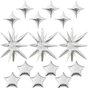Silver Star Balloons, 22in Large Star Balloons Foil 10in 4-Pointed & Silver Pentagram Balloon for Graduation New Year Wedding Baby Shower Birthday Party Decorations