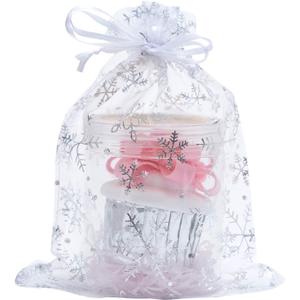 Volanic 50PCS 6X9 Inch Sheer Drawstring Organza Gift Bag Jewelry Pouch Party Wedding Favor Candy Mini Bottle Samples Display Bags (1 Count (Pack of 50), Snowflake)