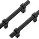 Ravinte 5 Pack 5 Inch Cabinet Pulls Matte Black Kitchen Cabinet Hardware Cupboard Handles with Square Base 5" Length,3" Hole Center