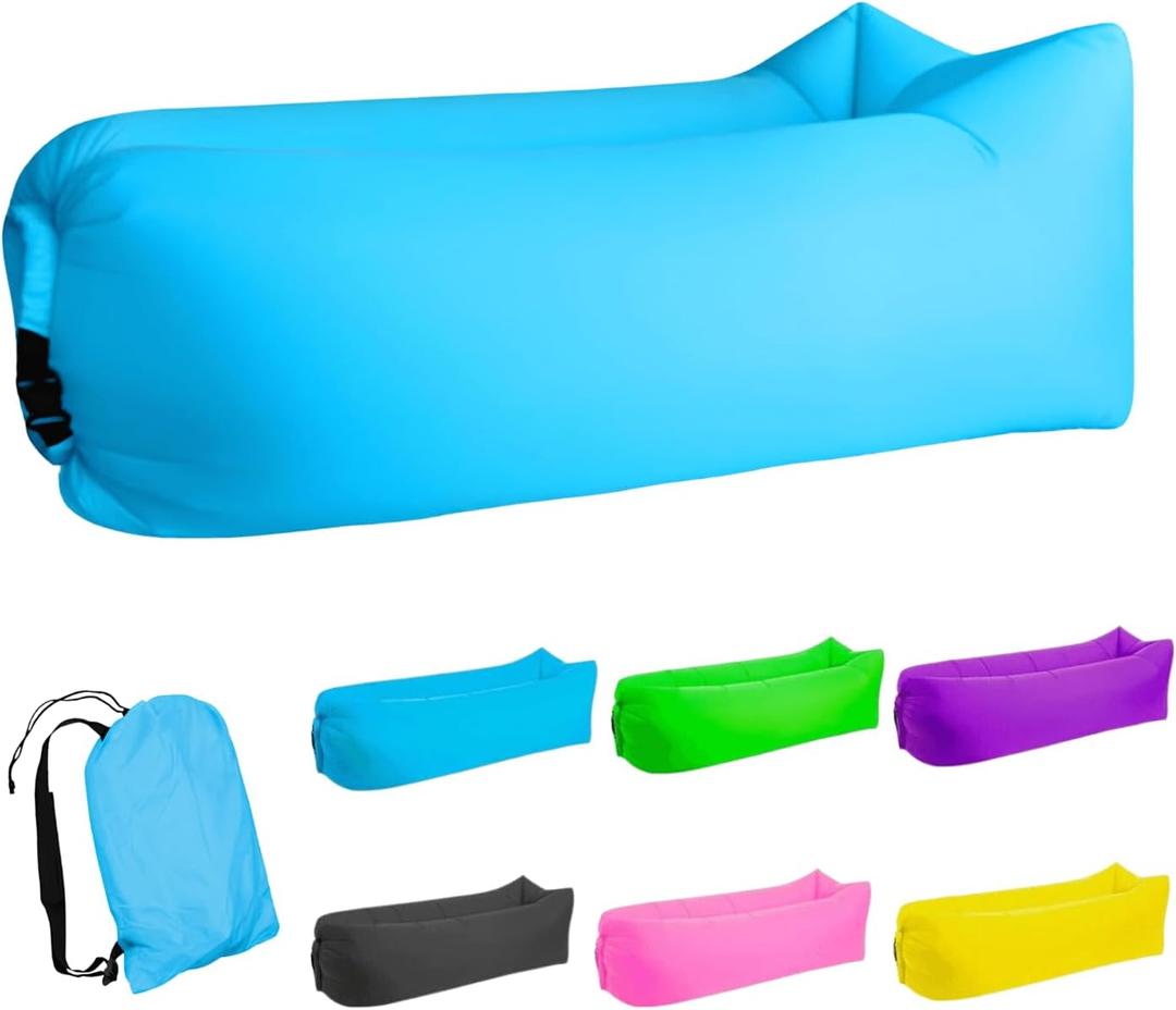 Inflatable Lounger Air Sofa Hammock, Inflatable Couch for Camping, Portable Waterproof Anti-Air Leaking Pouch Couch Air Chair for Outdoor, Beach, Hiking, Picnics, Music Festivals (Blue)