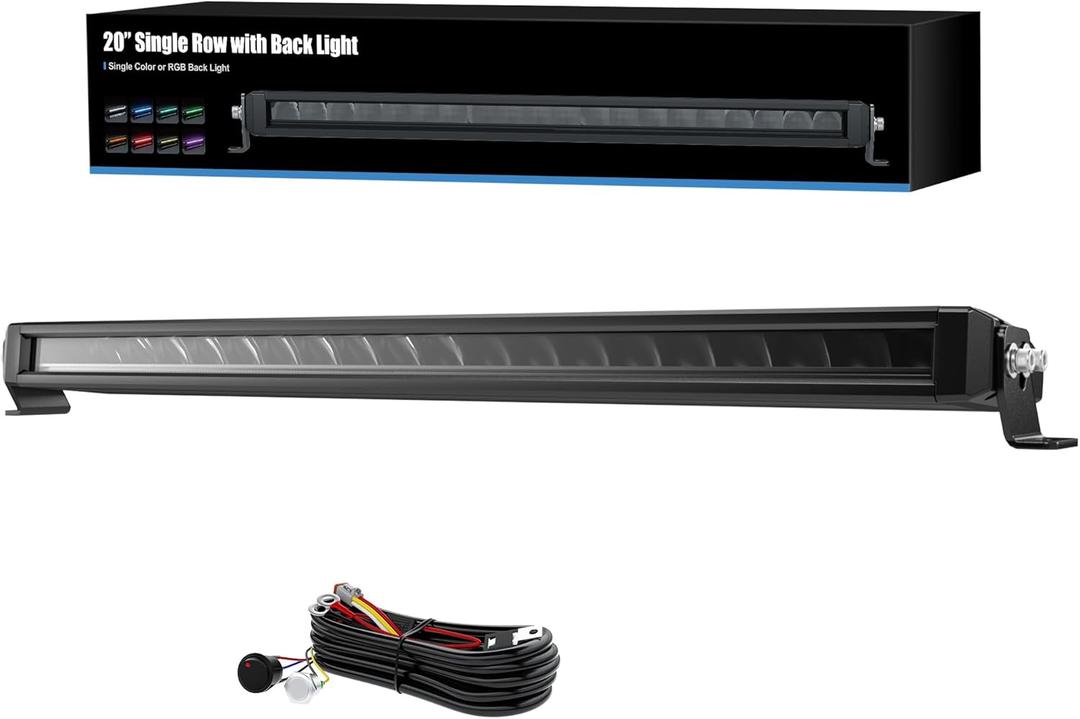 4WDKING 20 Inch Slim LED Light Bar with RGB Accent Lighting, Screwless Design, IP68&IP69K Waterproof, 100W Off Road Driving Lamp with 10FT Wire Harness for Truck/Pickup/ATV/UTV/SUV/Golf Cart/Boat