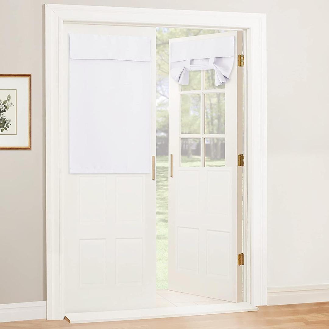 RYB HOME Door Window Curtain - Privacy Thermal Insulated Front/Tricia/Patio/French Door Window Curtains Sidelight Curtain Tie up Shade, W30 x L40 inch, 1 Panel, Pure White