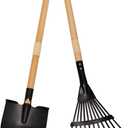 Kids Rake and Shovel Set, 2Pcs Garden Tools Metal Head with Wooden Handle, Great Gardening Gifts for Boys Girls Age 3 and Up