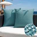 Kevin Textile Outdoor Waterproof Throw Pillow Covers Pack of 2 Weaving Texture Water Resistant Outside Decorative Cushion Covers for Garden Patio Tent Balcony Bench Couch Sofa 16x16 Inch, Teal