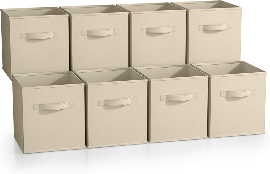 Sorbus Fabric Storage Cubes - 8 Foldable Storage Bins for Organizing Pantry, Cubbies, Toy Box - Clothes Storage & Closet Organizer - 11 Inch Collapsible Cube Baskets for Shelves with Handle (Beige 8 Pack)
