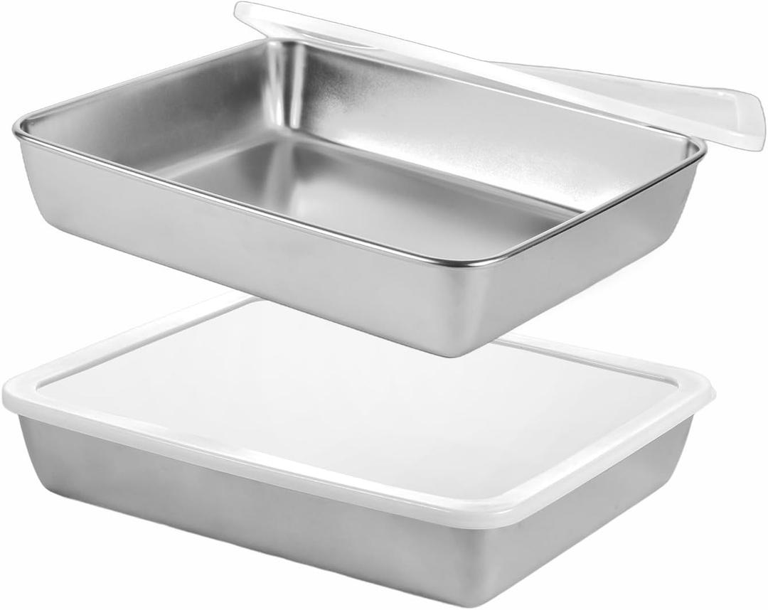 2 Set Baking Pan with Lid 12 x 9-inch Cake Cookie Cooking Sheets Stainless Steels Pans Covered Deep Dtainless Dteels Tray for Oven Baking