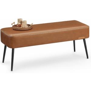 VASAGLE EKHO Collection - Bench for Entryway Bedroom, Synthetic Leather with Stitching, Ottoman Bench with Steel Legs, Living Room, Mid-Century Modern, Loads 660 lb, Caramel Brown ULOM076K01