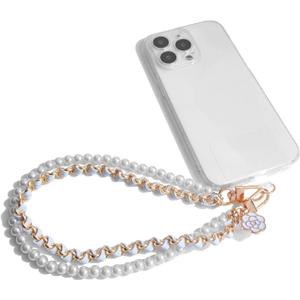 AGEN KGEN Phone Charm Anti Lost Phone Wrist Strap Pearl Beaded Phone Chain Double Chains Hand Wrist Phone Straps for Keychain Phone Wallet Camera