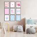9Pcs Pink Bows Canvas Wall Art Trendy Coquette Bow Cute Cat Wall Decor Pictures Disco Ball Preppy Girly Boots Posters Prints for Bathroom Gallery Dorm Living Bedroom Decoration Unframed (Blue Bows, 8x10inx9pcs)