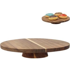 12'' Round Wooden Cake Stand, Multi Function Cake Holder Serving Platter for Kitchen, Use as Cake Holder, Salad Bowl, Punch Bowl, Desert Platter, Veggie Stand