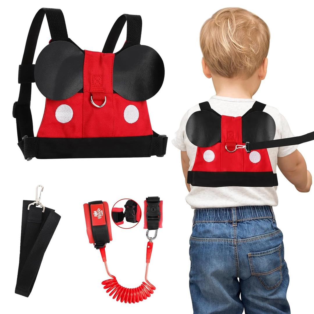 Lehoo Castle Toddler Leash for 1-5 Years, Baby Safety Harness for Boys with Anti-Lost Key Lock & Adjustable Strap, 3-in-1 Wrist Leash and Kids Backpack Harness for Walking Travel (Mickey Mouse)