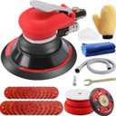Random Orbital Sander 5" & 6" Pneumatic Palm Sander with Extra 5" Backing Plate, Sponge Polishing Pads, Sandpapers Low Vibration and Heavy Duty for Wood, Composites, Metal