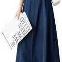 CHARTOU Women's Elegant Straps Back Smocked A-Line Long Skirt Denim Overall Pinafore Dress (Blue, XXL)
