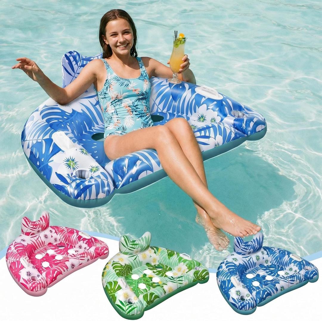 Ornnut XL/L Pool Floats, 3Pack/4Pack Inflatable Pool Floats Adult & Kids, Heavy Duty Pool Floats Chair with Cupholders & 2 Handles, Summer Pool Lounger Pool Floaties for Lakes Beach Water Party