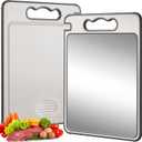 Double Sided Titanium & Wheat Straw Cutting Board, 14.4"*9.8" Non Toxic Lightweight Chopping Board, Separately Handle Meat and Vegetables, Dishwasher Safe (Gray)