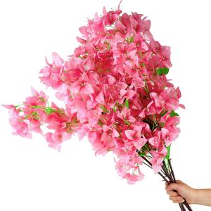 6 PCS Silk Bougainvillea Artificial FlowersUV Resistant, 36 Branches, Long Stems Faux Flower, Realistic Fake Bougainvillea Vines, for Wedding Porch Home Party Garden DIY Decor - 38 inch (Pink)
