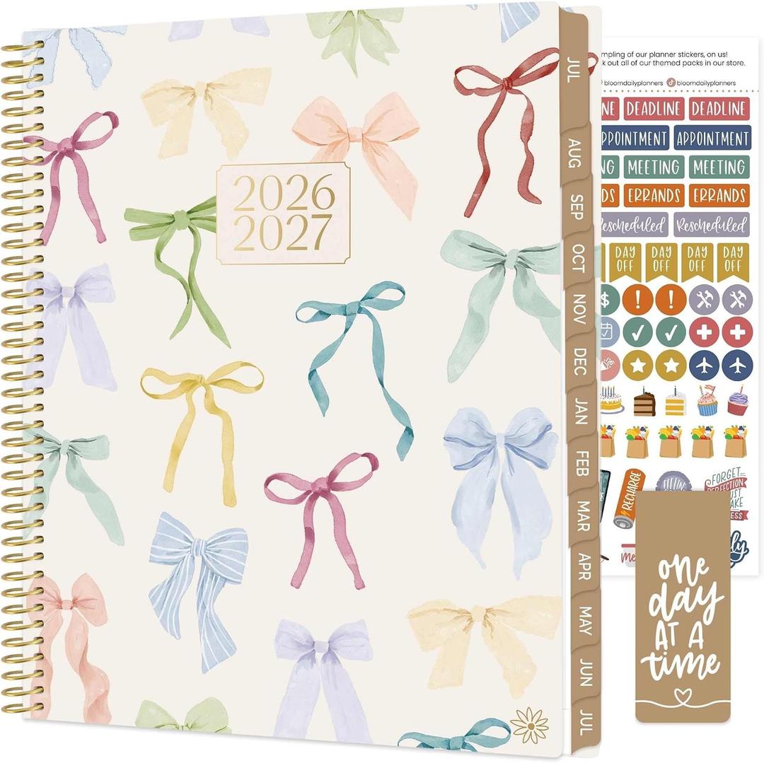 bloom daily planners 2026-2027 Planner (8.5 x 11") 13 Month Academic Year Organizer (July 2026 - July 2027) - Weekly & Monthly Agenda Book with Stickers & Tabs - Bows