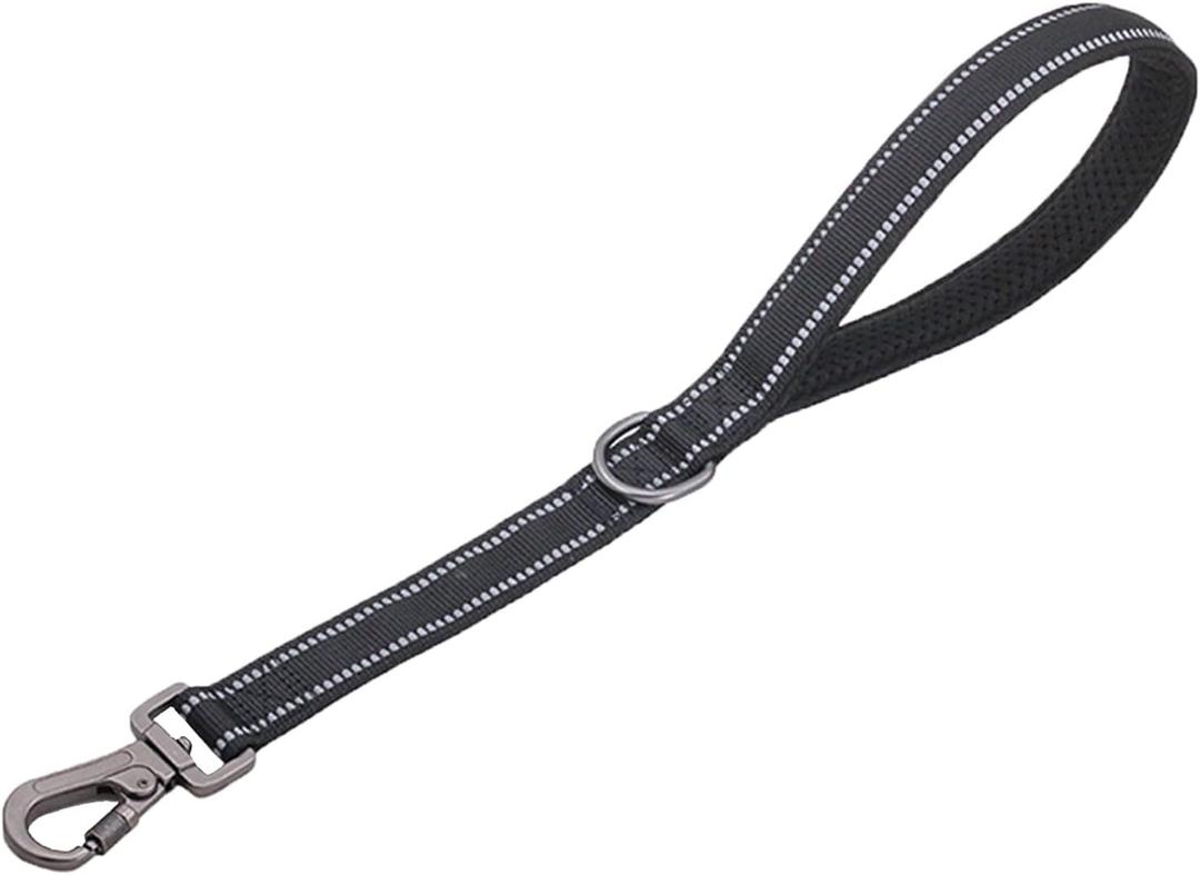 Nylon Short Dog Leash for Dog Training, Traffic Padded Handle Short Dog Lead for Training Control Reflective Threads, Pet Leashes for Dogs (Black 18.5in)