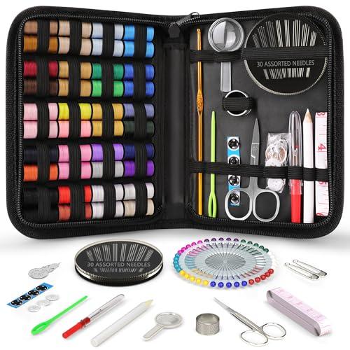 Coquimbo Sewing Kit Christmas Gifts for Grandma, Mom, Traveler, Adults, Beginner, Emergency, DIY Sewing Supplies Organizer Filled with Scissors, Thread, Sewing Needles, Tape Measure etc (Black, L)