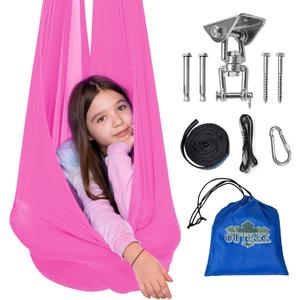 OUTREE Sensory Swing for Kids with 360 Swivel Hanger, Indoor Therapy Swing Great for Autism, ADHD, Sensory Processing Disorder, and Autistic Children (Rose Red)