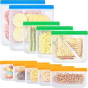Ninsula 10 Pack Reusable Sandwich Bags, Dishwasher Safe Food Storage Bags, Leakproof Freezer Bags for Marinate Meats, Travel, Lunch, 2 Gallon 3 Sandwich 5 Snack