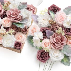 Ling's Moment Dainty Dusty Rose Artificial Wedding Flowers Combo for Wedding Bouquets Centerpieces Flower Arrangements Decorations (Grand, Pk-dusty Rose & White & Peach)
