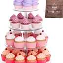 Large 4 Tier Acrylic Glass Round Cake Stand-Cupcake Stand- Dessert Stand-Tea Party Serving Platter-Candy Bar Party Décor, with Rod Feet