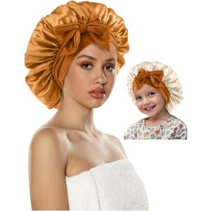 Satin Silk Hair Bonnet for Sleeping Women Kids, Double Layer Bonnet with Tie Band for Girls Boys Curly Hair Night Cap (Small, 13)