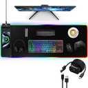 RGB Gaming Mouse Pad with Fast Wireless Charger, LED Extended Desk Mat, Home Office Large Desk Pad with Ultra-Smooth Surface, Non-Slip Base, Waterproof Keyboard Pad (Black)